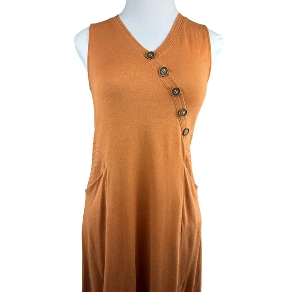 Soft Surroundings Rust Orange Maxi Dress Sleeveless Button Front Pockets Medium - Picture 6 of 14